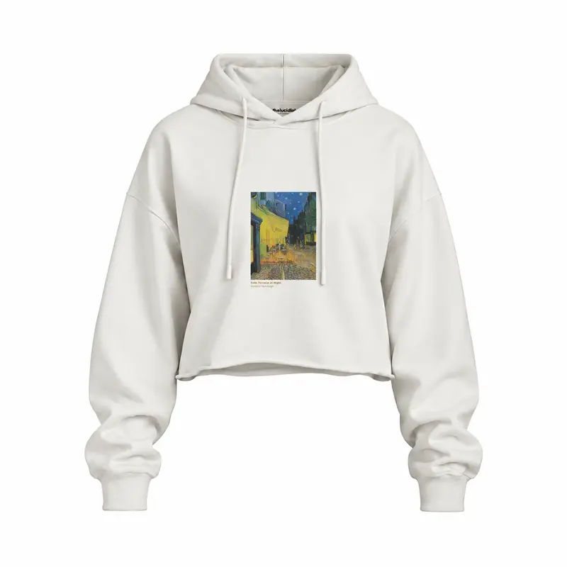 Café Terrace at Night Oversize Crop Hoodie