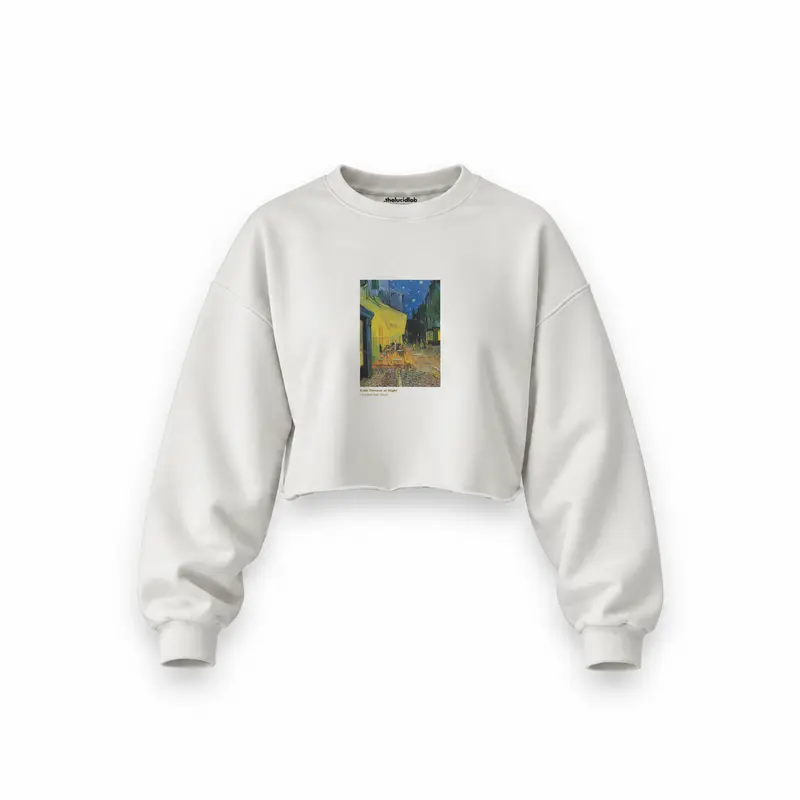 Café Terrace at Night Oversize Crop Sweatshirt