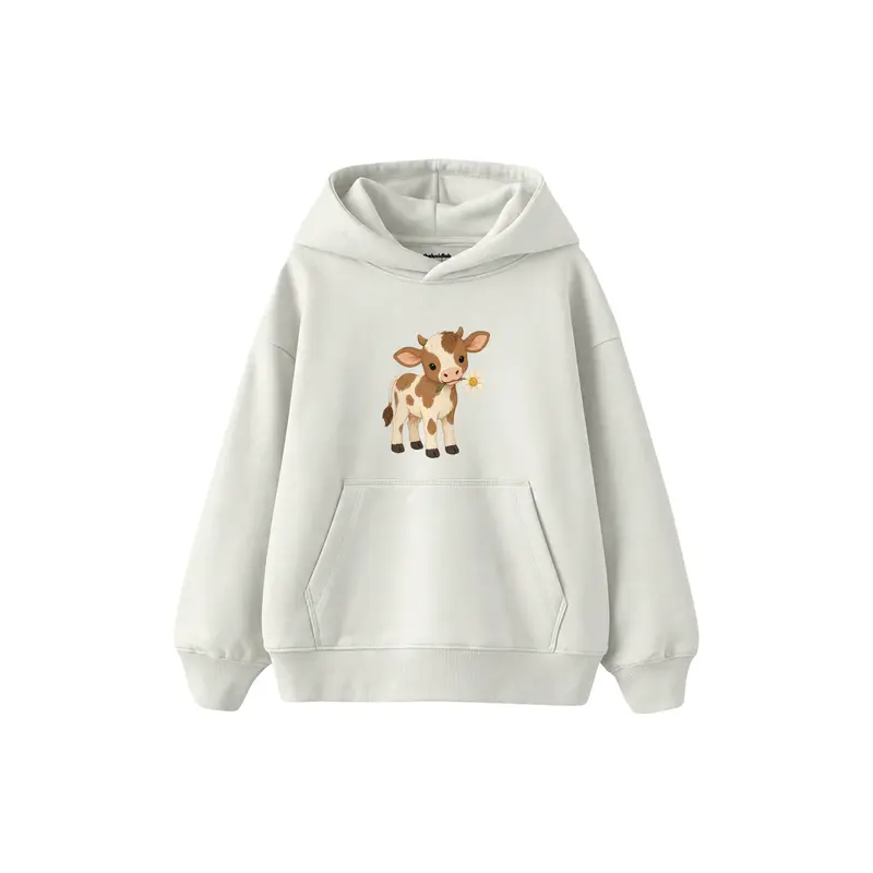Calf Holding a Daisy in Its Mouth Çocuk Hoodie