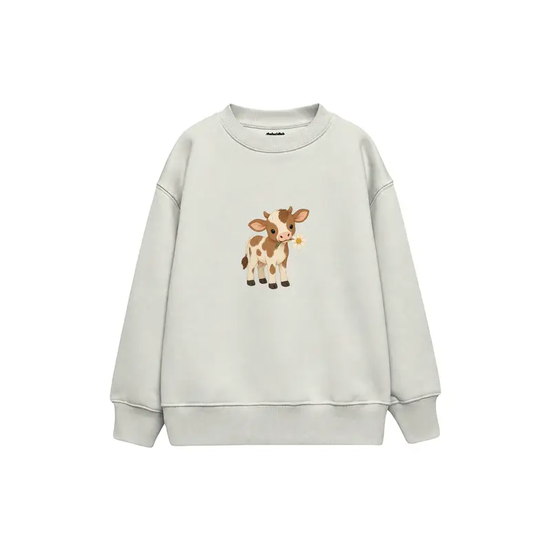 Calf Holding a Daisy in Its Mouth Çocuk Sweatshirt
