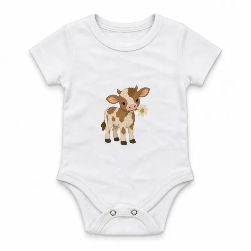 Calf Holding a Daisy in Its Mouth Çıtçıtlı Body