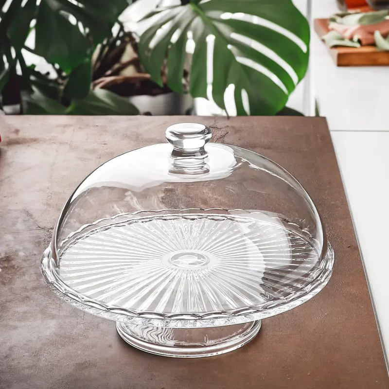 Cam Fanuslu Ayaklı Sunum Tabağı ve Kapağı 29x22cm