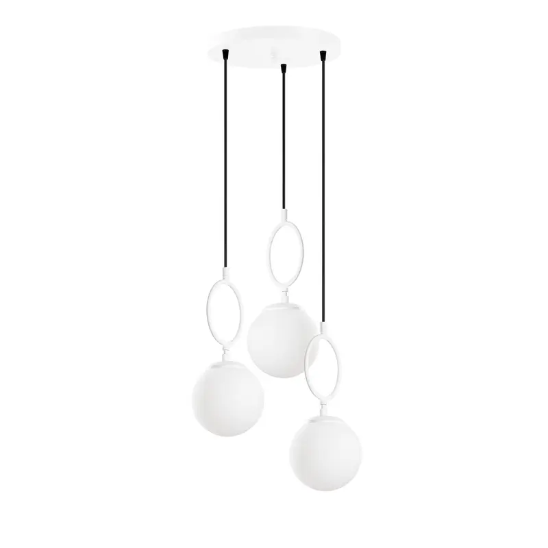 Cam Küre Halkalı 3'Lü Sarkıt Modern - Beyaz