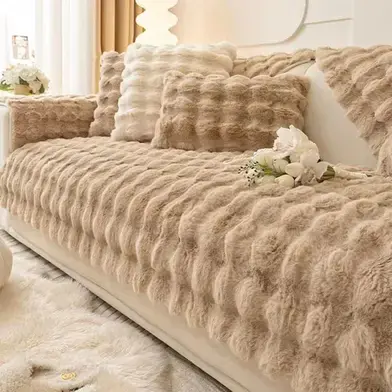 Camel Tavşan Tüyü Kaymaz Kanepe Örtüsü Kılıfı