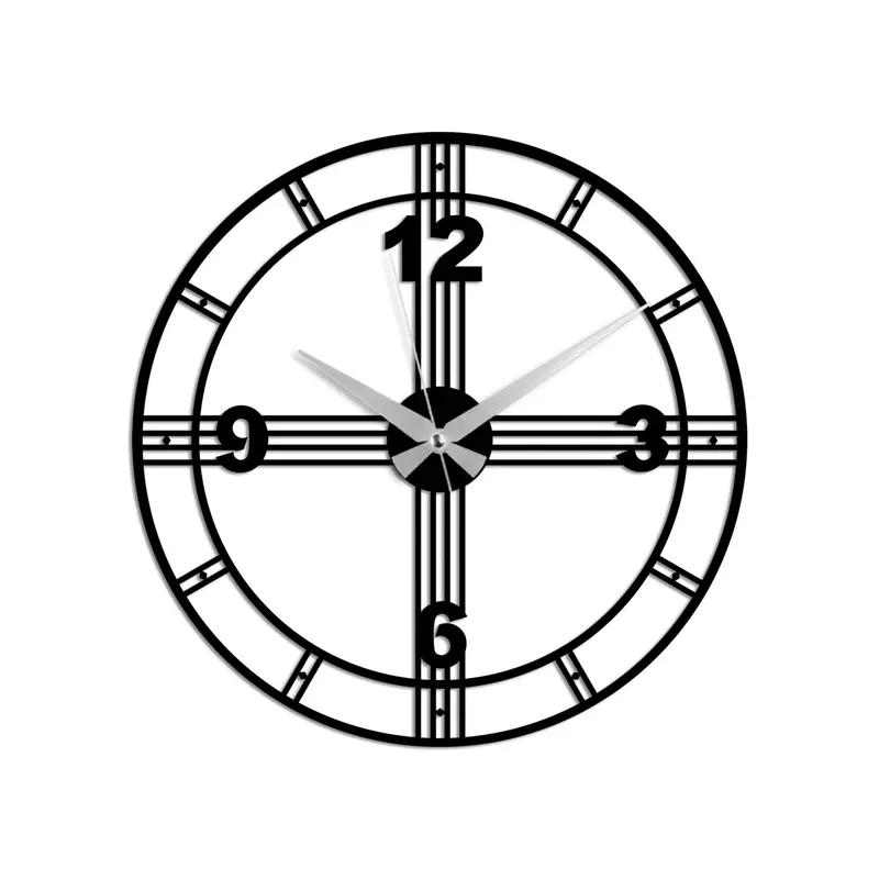 Çapraz Hatli Modern Metal Duvar Saati - Siyah