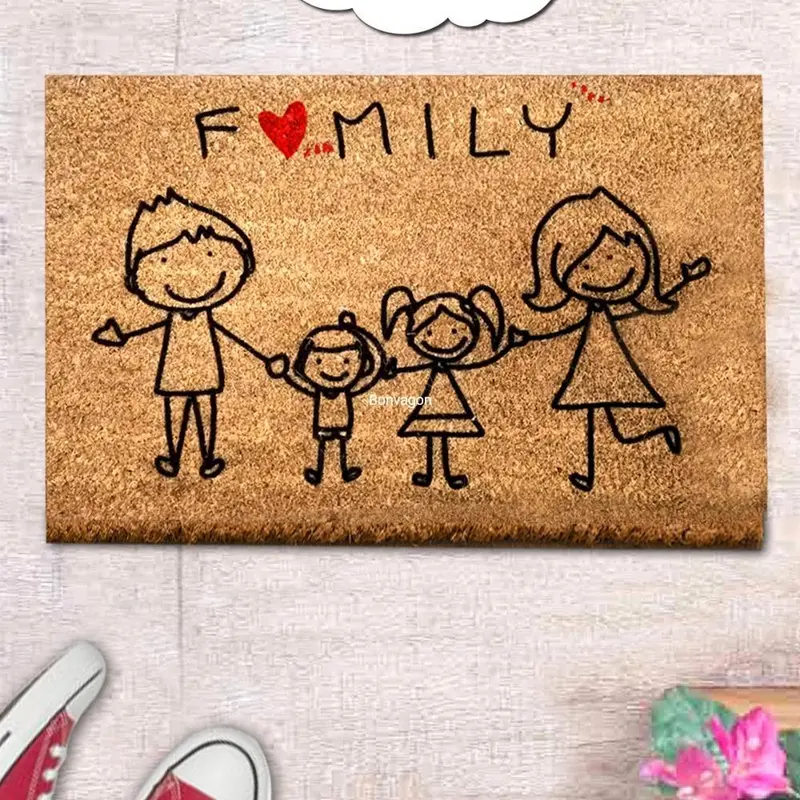 Çekirdek Aile (Nuclear Family) Doğal Koko Hindistan Cevizi Kapı Önü Paspas 60x40cm