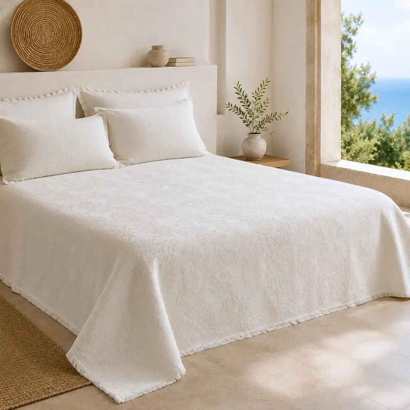 Celeste Tek Kişilik Jakarlı Bambu Yatak Örtüsü 170x240 cm Krem