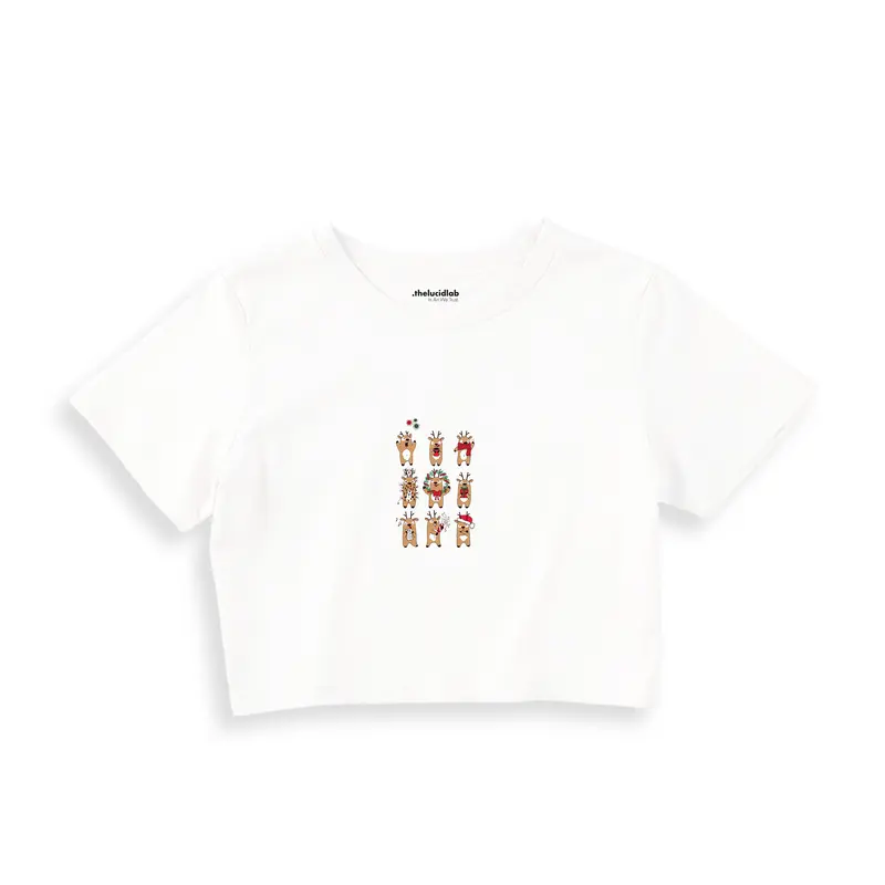 Christmas Reindeer Crew Crop Tişört