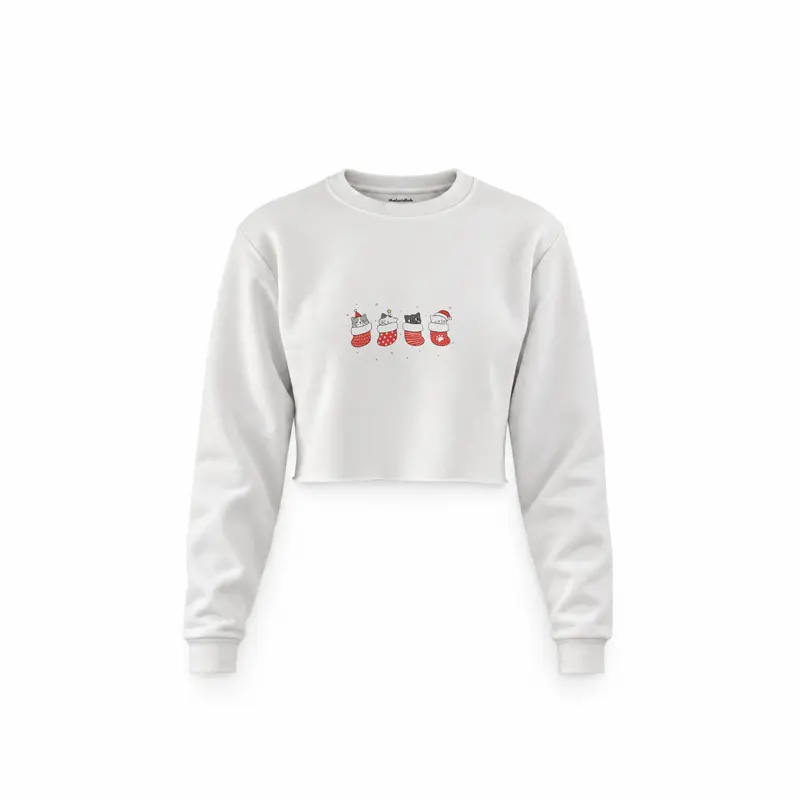 Christmas Stocking Cats Crop Sweatshirt
