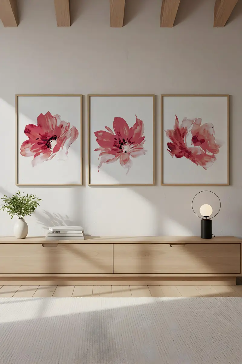 Çiçek Desenli Modern Tablo Seti - 3’lü Set | huhu216