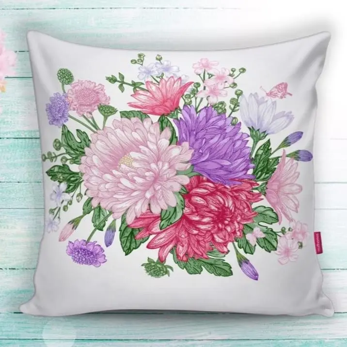 Çiçek Motifli Modern Dijital Baskılı Dekoratif Yastık Kırlent Kıl 43x43cm