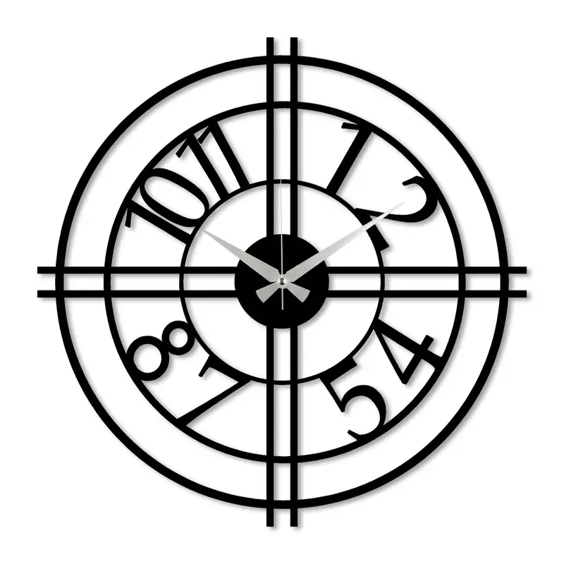 Çizgisel Metal Duvar Saati - Siyah