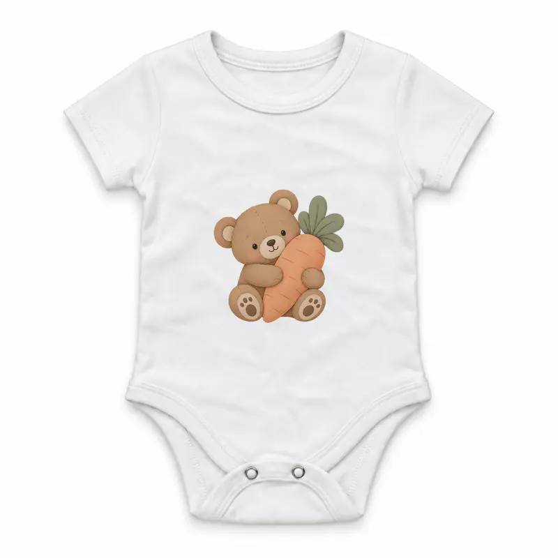 Classic Teddy Bear Cuddling a Carrot Shaped Pillow Çıtçıtlı Body