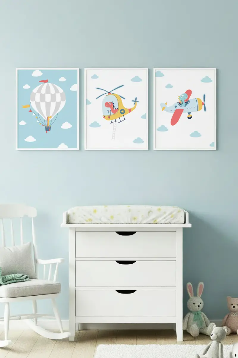 Çocuk Odası İçin Renkli Havacılık Tablo Seti - 3’lü Set | huhu191