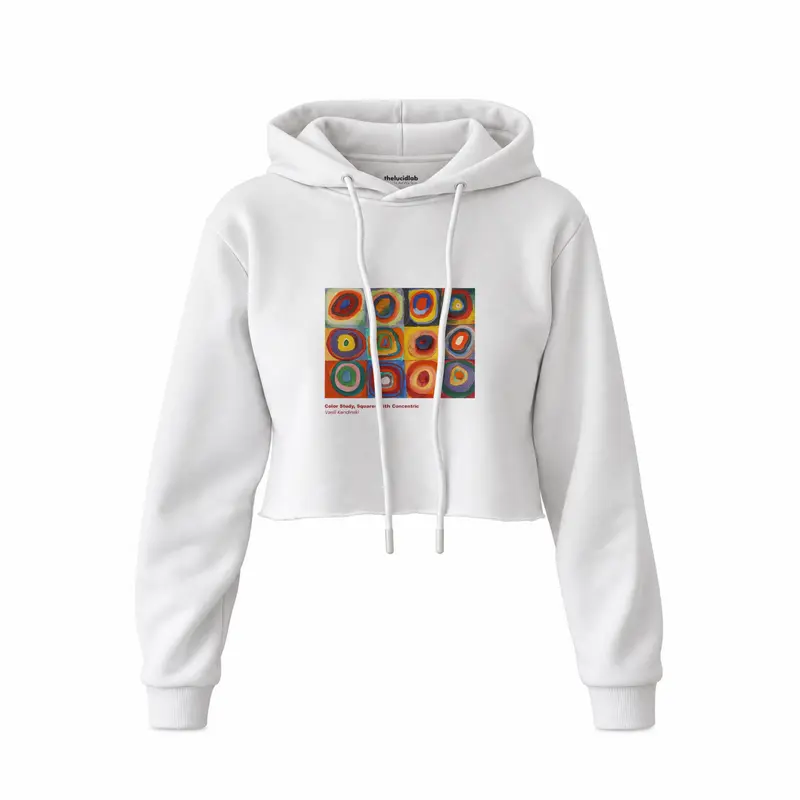 Color Study, Squares With Concentric Circles Crop Hoodie