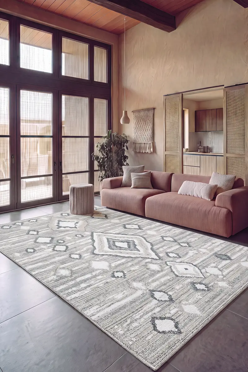 Cool Halı Adora 004 Bej Beyaz Etnik Desenli Halı SSF