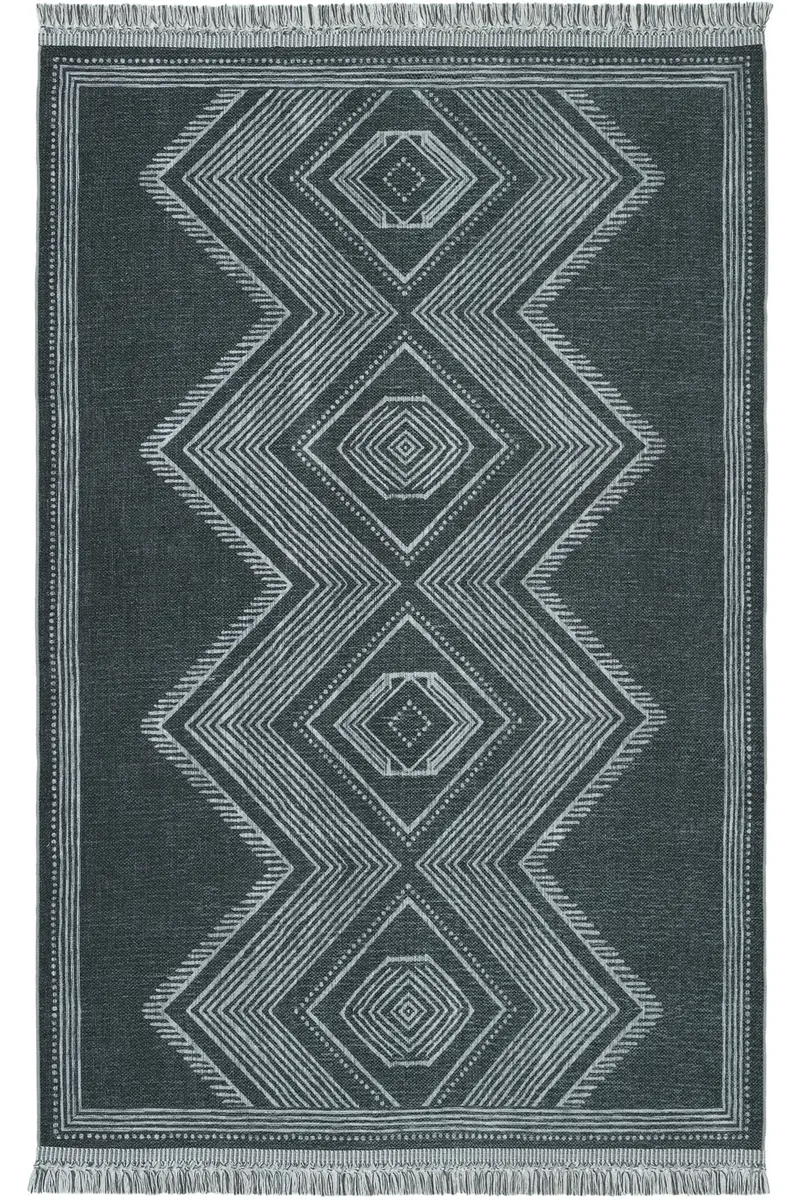 Cool Halı Anatolia 502 Gri Makinede Yıkanabilir Etnik Desenli Halı SSF