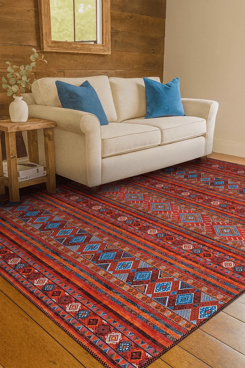 Cool Halı Beylerbeyi By 806 Turuncu Bordo Makinede Yıkanabilir Halı SSF