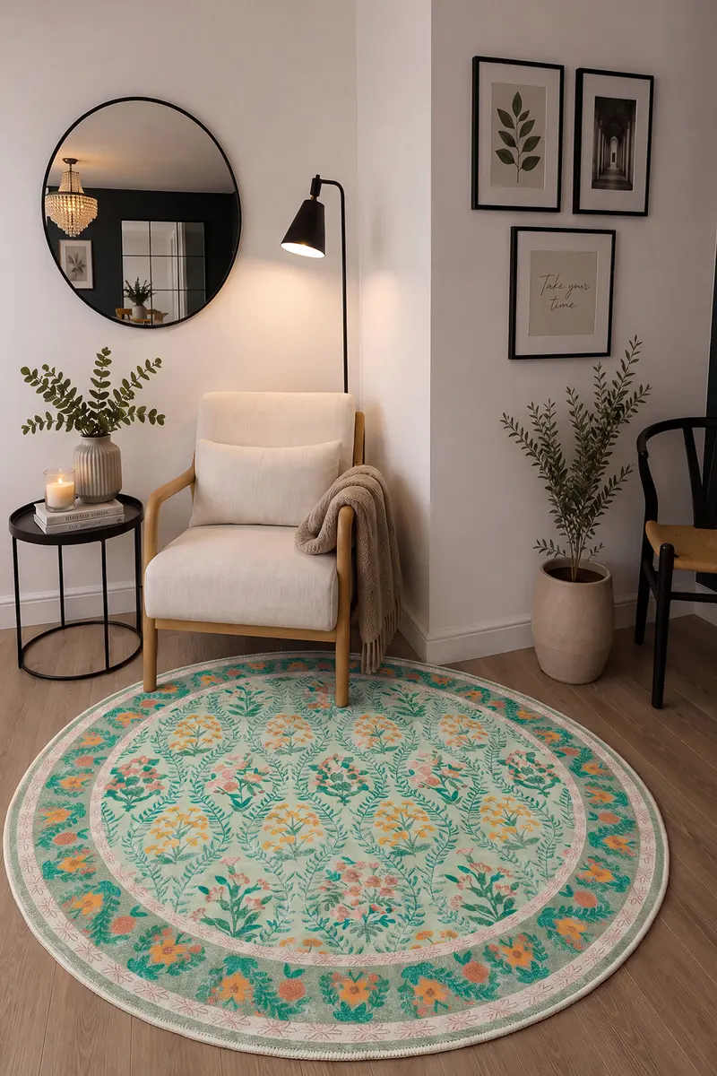 Cool Halı Daisy 604 Yeşil Yumuşak Tuşeli Yuvarlak Halı