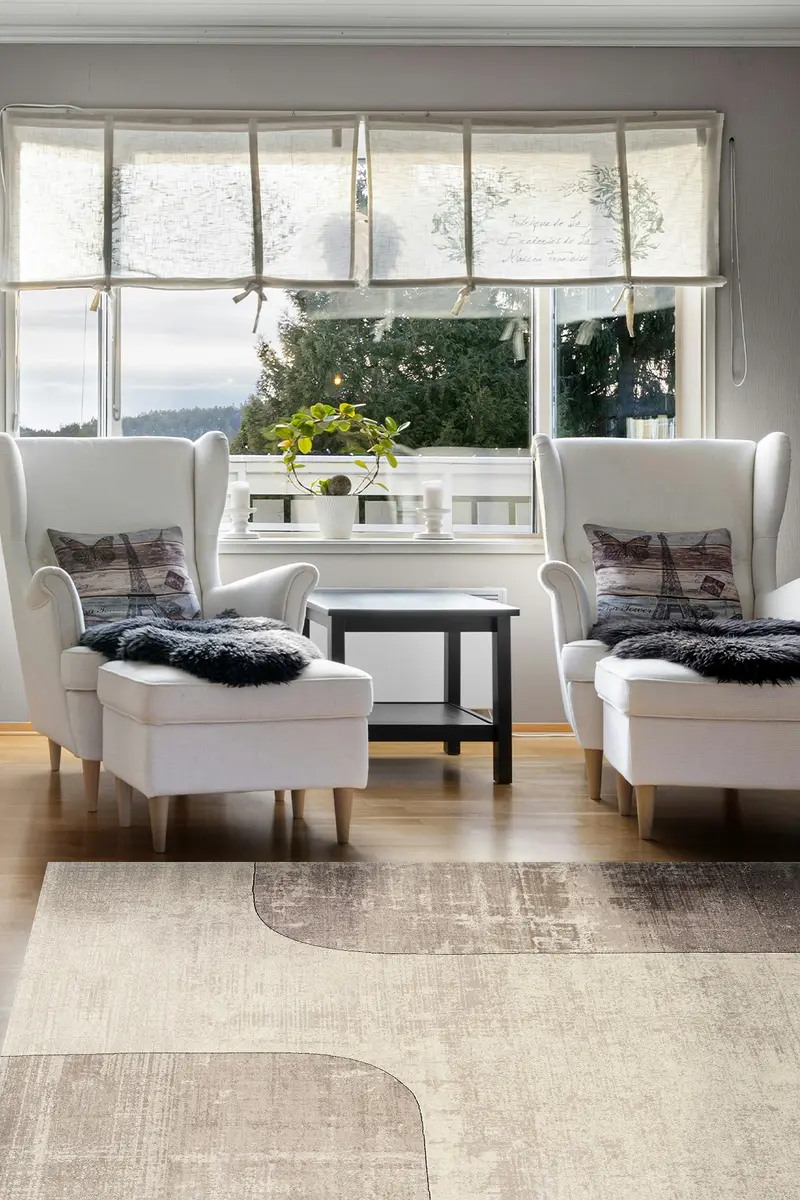 Cool Halı Design 01 Krem Geometrik Desenli Özel Tasarım Salon Halısı
