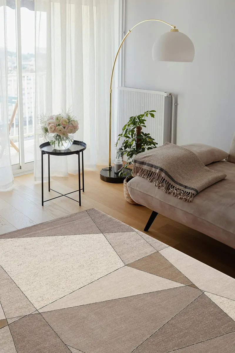 Cool Halı Design 07 Krem Gold Geometrik Desenli Özel Tasarım Salon Halısı