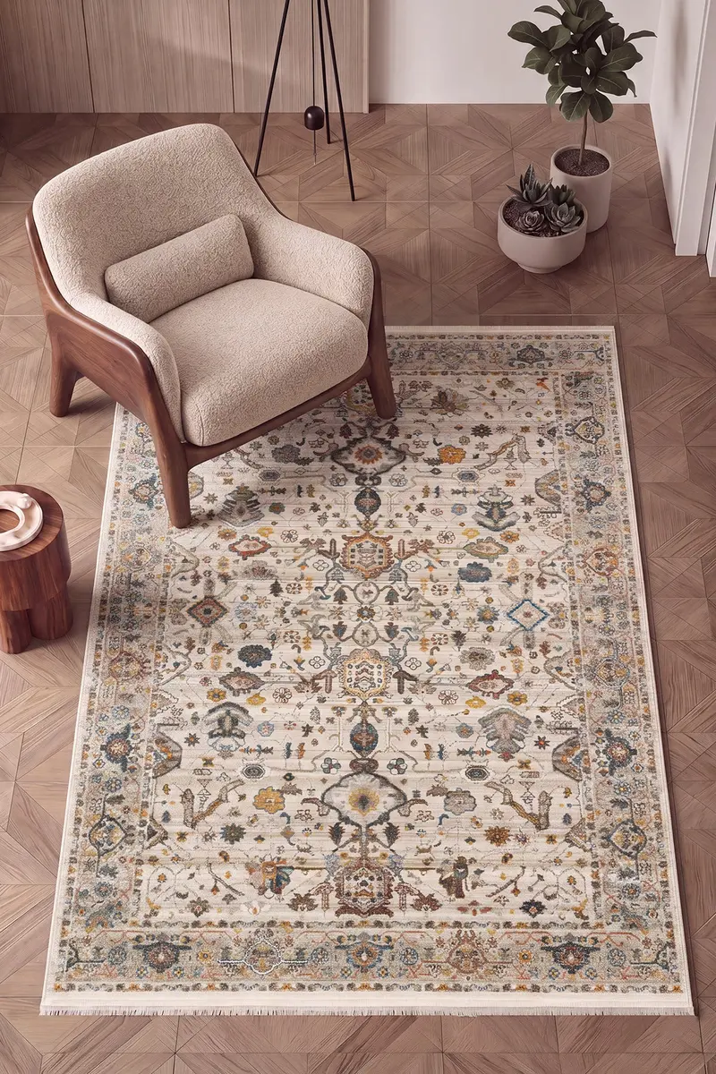 Cool Halı Panama Krem Gri 01 Vintage Salon Halısı
