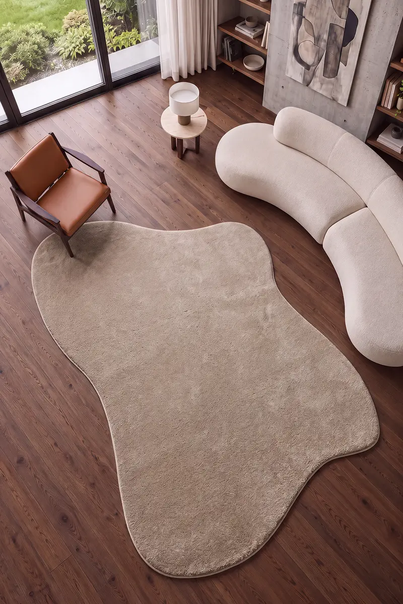 Cool Halı Puffy Amorf 01 Koyu Bej Yumuşak Dokulu Dekoratif Halı