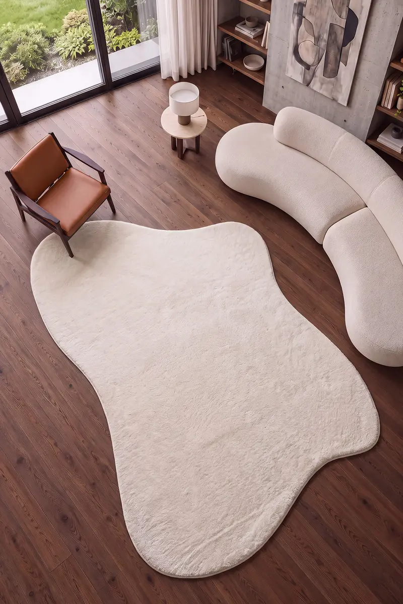 Cool Halı Puffy Amorf 01 Krem Yumuşak Dokulu Dekoratif Halı