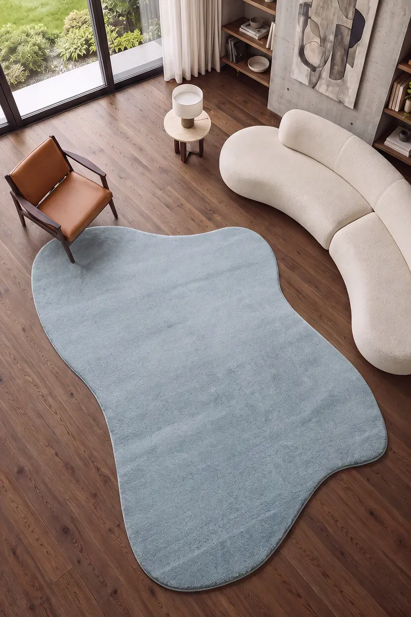 Cool Halı Puffy Amorf 01 Mavi Yumuşak Dokulu Dekoratif Halı
