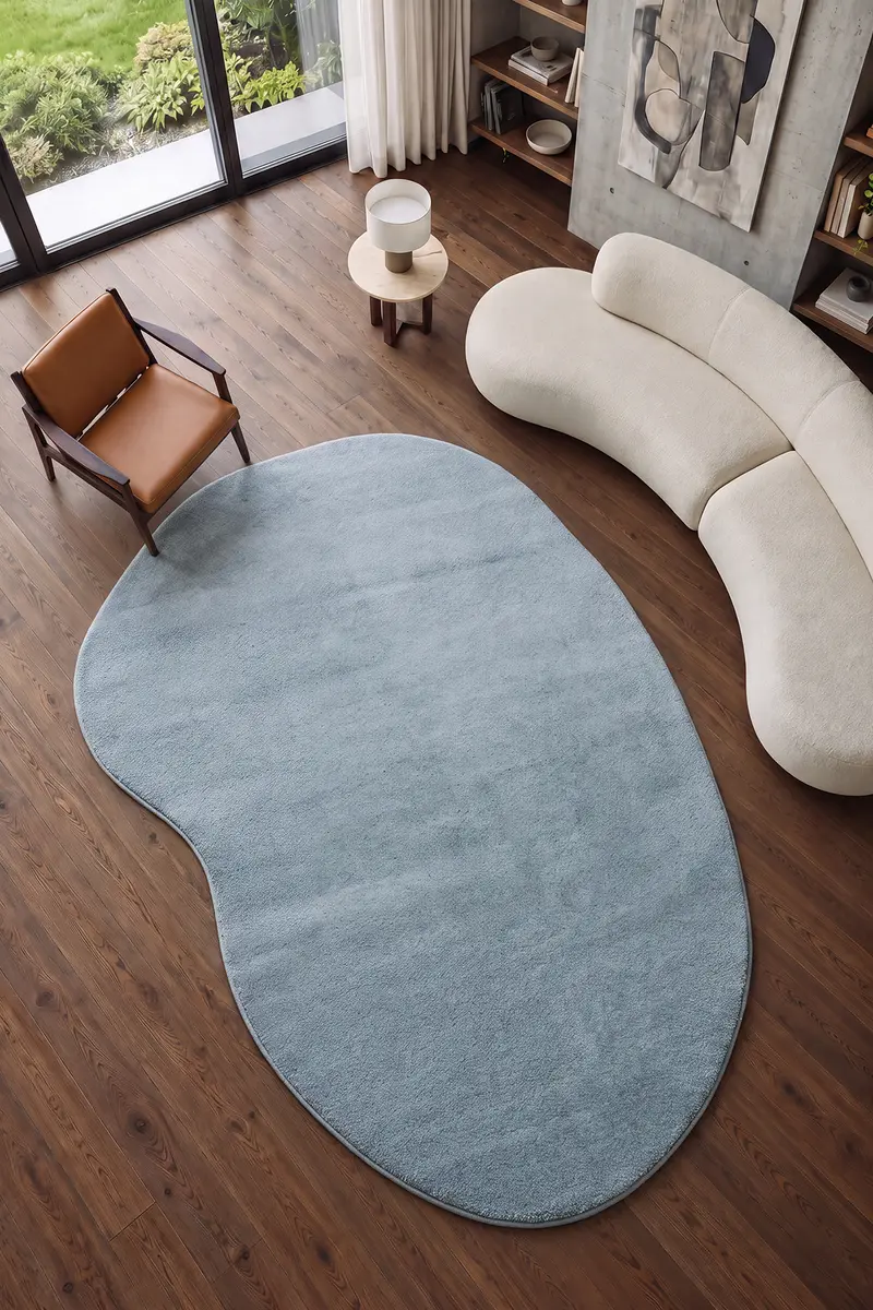 Cool Halı Puffy Amorf 02 Mavi Yumuşak Dokulu Dekoratif Halı