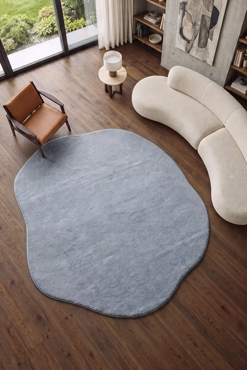 Cool Halı Puffy Amorf 04 Mavi Yumuşak Dokulu Dekoratif Halı