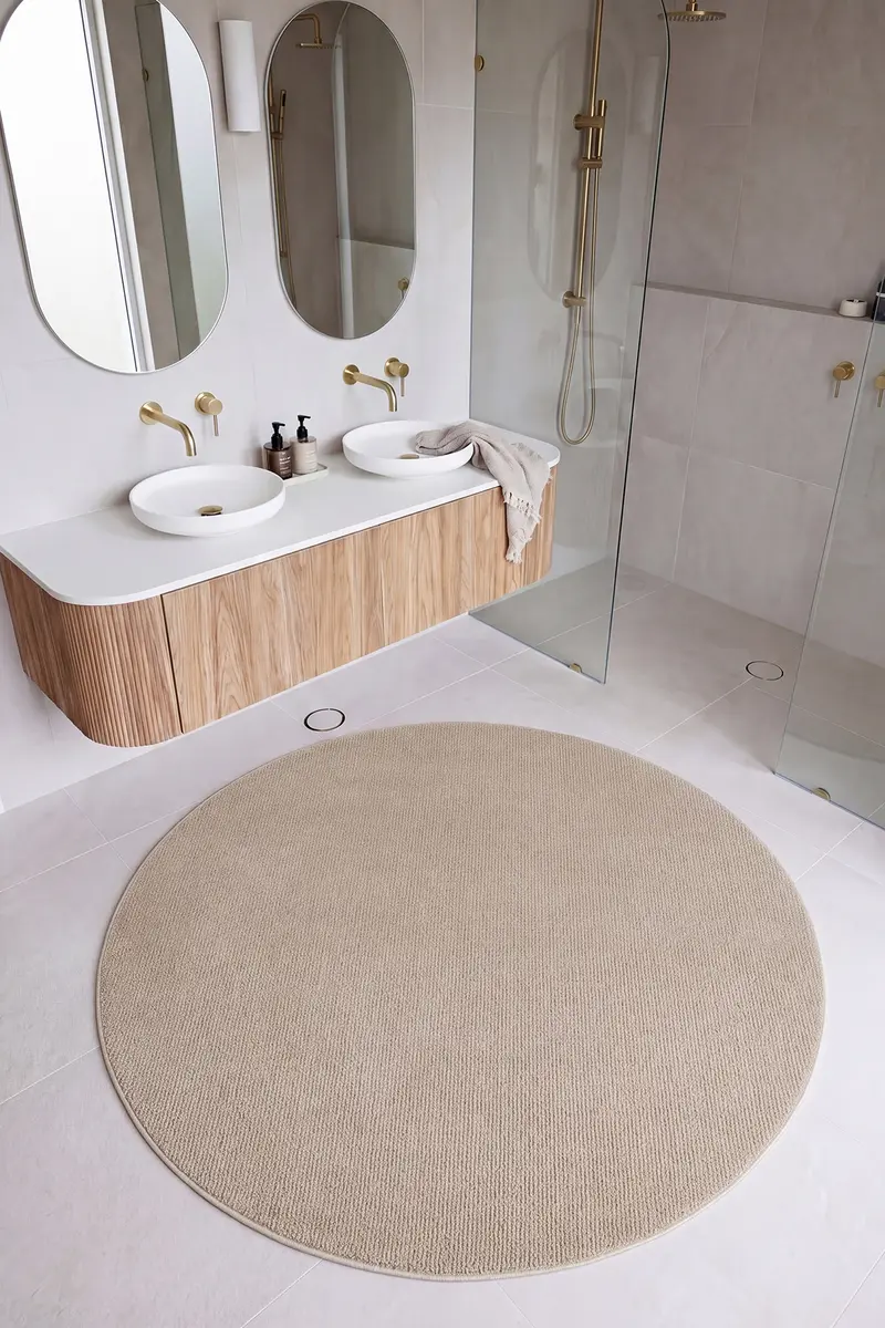 Cool Halı Puffy Koyu Bej 01 Yumuşak Tuşeli Yuvarlak Banyo Halısı