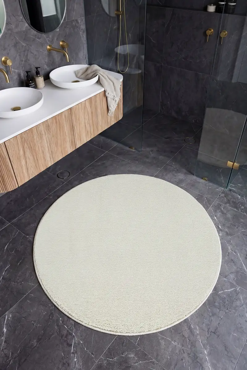 Cool Halı Puffy Krem 01 Yumuşak Tuşeli Yuvarlak Banyo Halısı