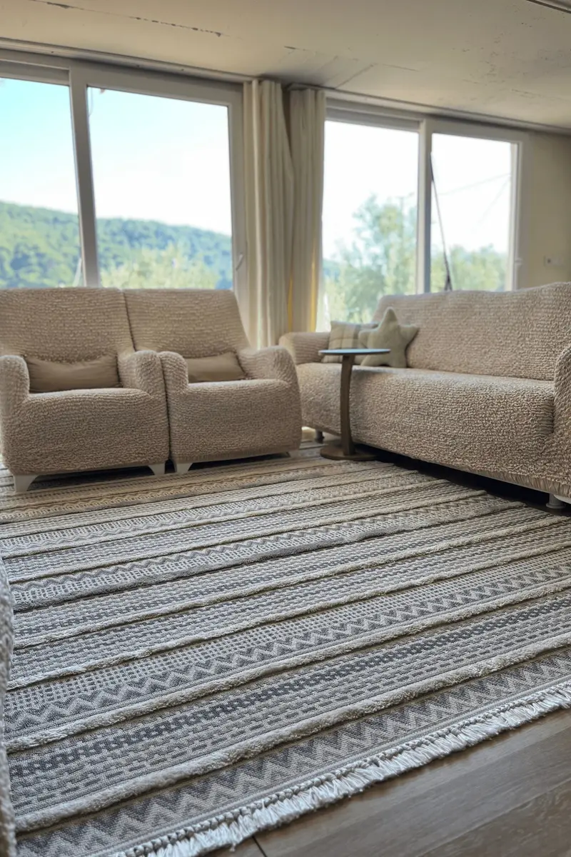 Cool Halı Sakura 2207 Gri Etnik Desenli Modern Salon Halısı SSF
