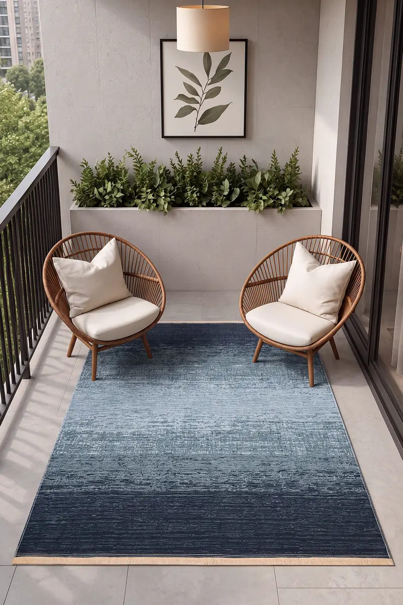 Cool Halı Santorini Mavi 01 Makinede Yıkanabilir Yazlık Kilim