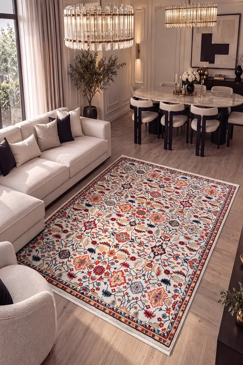 Cool Halı Türkmen 2301 Multi Çiçek Desenli Vintage Salon Halısı