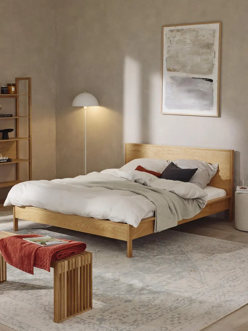 Corner Çift Kişilik Ahşap Karyola Meşe