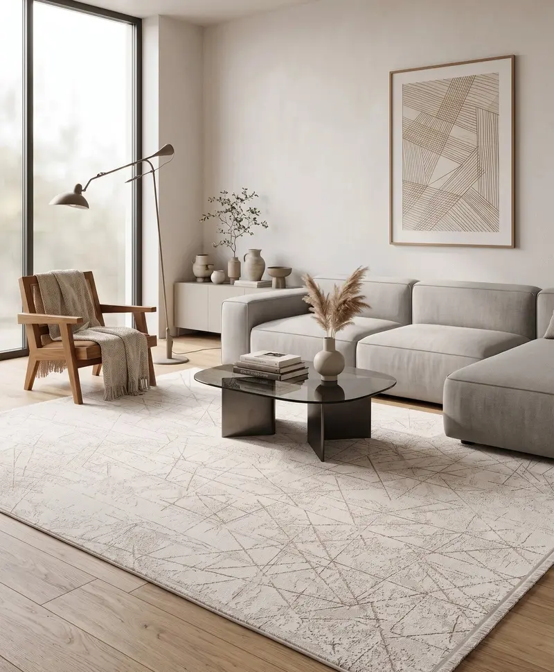 Cotton 1141 Bej Modern Tasarımlı Kaymaz Tabanlı Makine Halısı