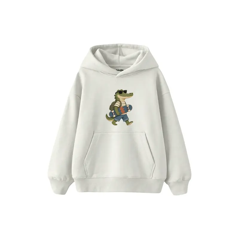 Crocodile Carrying a Skateboard Wearing Sunglasses Çocuk Hoodie