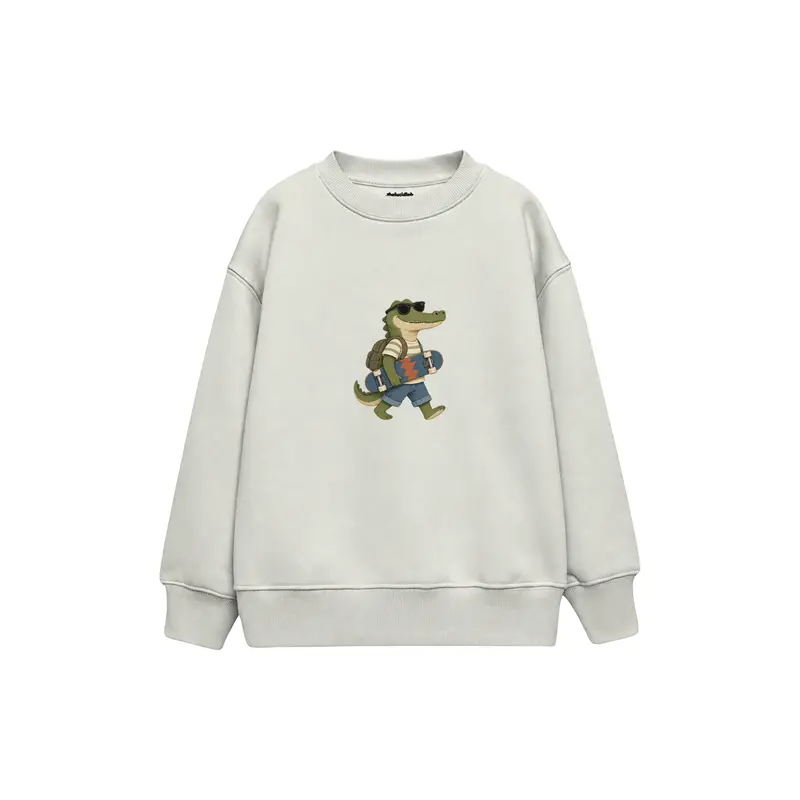 Crocodile Carrying a Skateboard Wearing Sunglasses Çocuk Sweatshirt