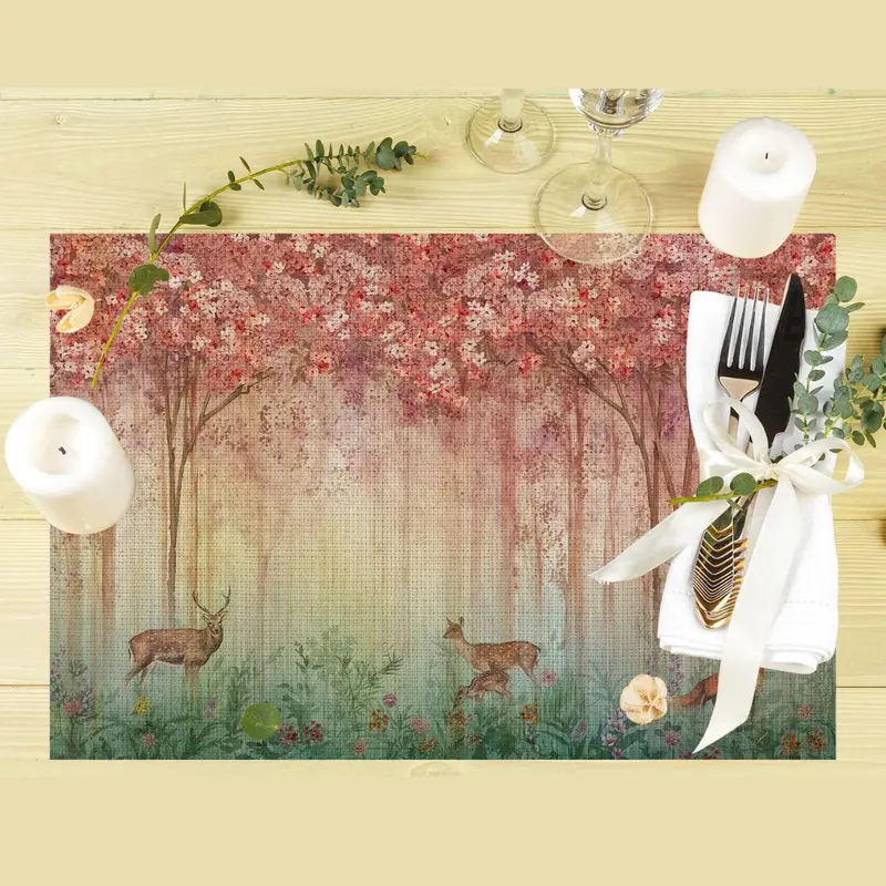 Deers 4lü İnce Keten Kumaş Amerikan Servisi 50x35cm