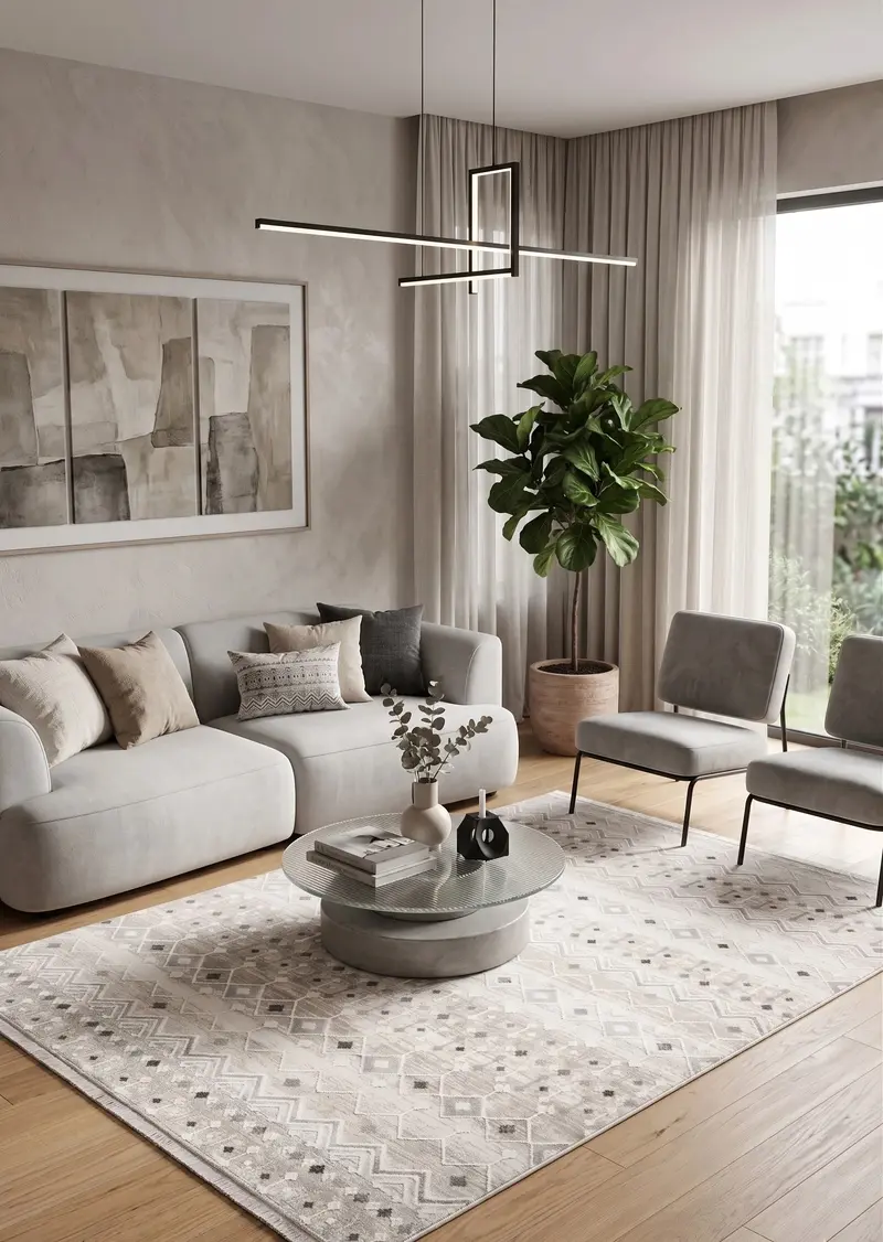 Dekor Modern Halı 1056 Gri Yumuşak Dokulu Saçaksız Salon Halısı