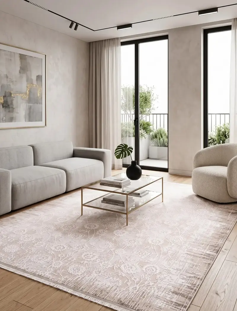 Dekor Modern Halı 1135 Vizon Yumuşak Dokulu Saçaksız Salon Halısı