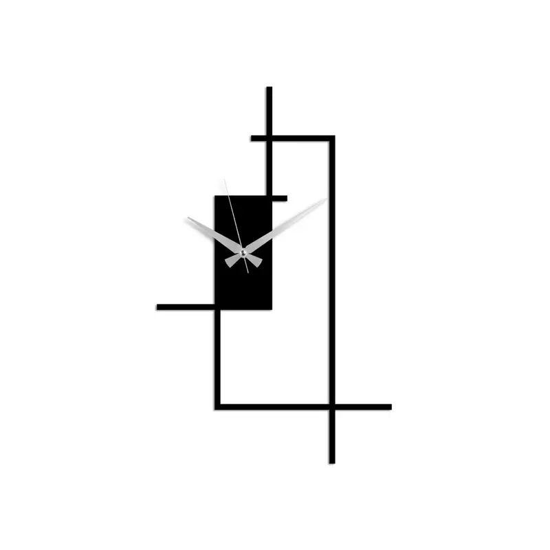 Dikey Dikdörtgen Minimal Metal Duvar Saati - Siyah