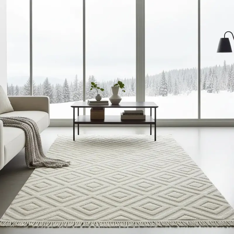 Dizayn 1089 Bej  İskandinav Desenli Bukleli Modern Halı