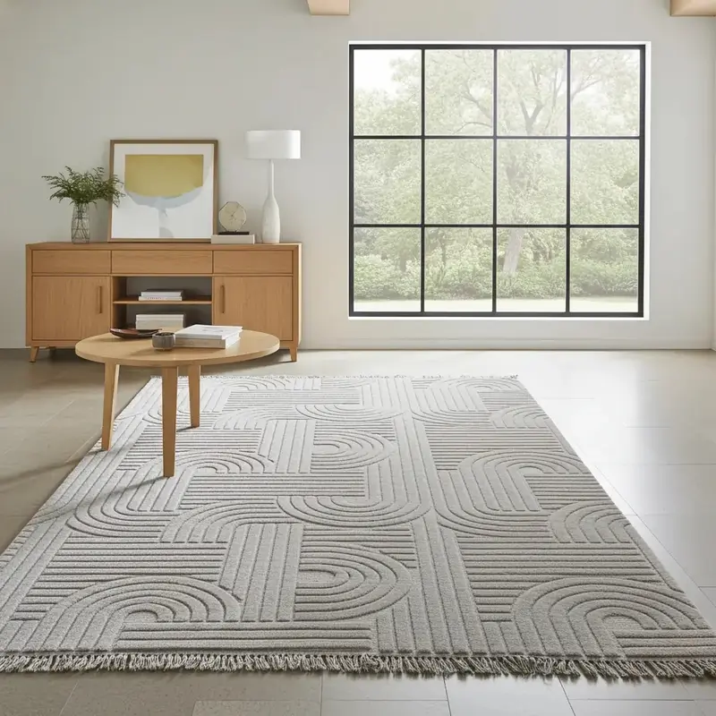 Dizayn 1090 Gri İskandinav Desenli Bukleli Modern Halı