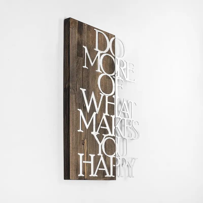 Do More Happy Ahşap Metal Duvar Panosu - Gümüş