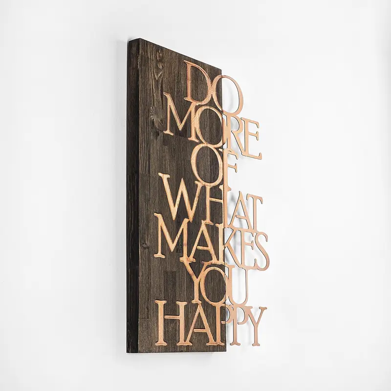 Do More Happy Eskitme Ahşap Metal Duvar Panosu - Bakır