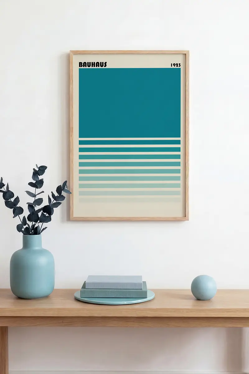 Doğal Ahşap Çerçeveli Geometrik Desenli Tablo - Canlı Tonlar | huhu1102