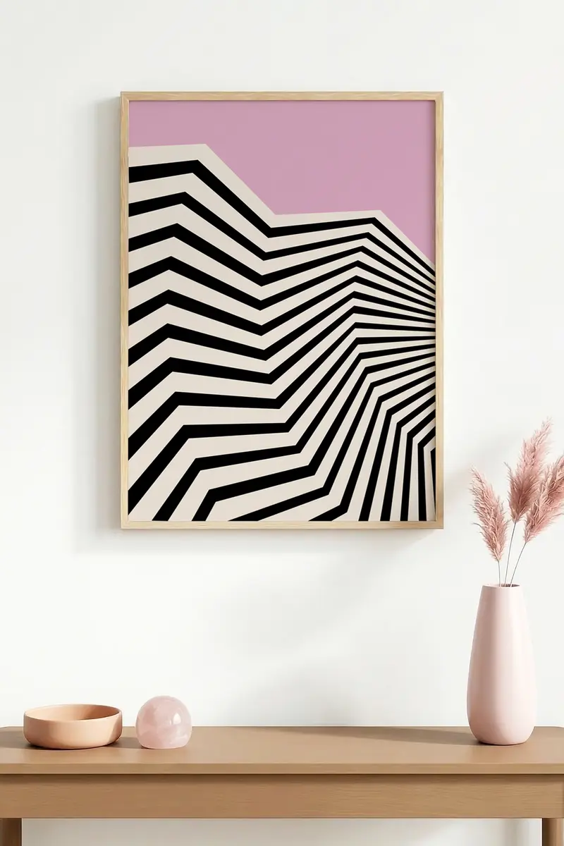 Doğal Ahşap Çerçeveli Geometrik Desenli Tablo - Pastel | huhu1090
